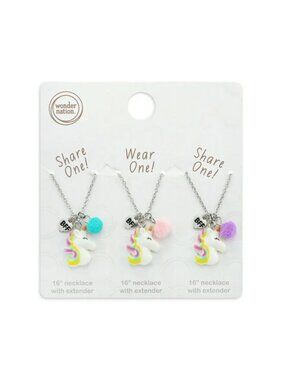 Wonder Nation Girls BFF Unicorn Necklace Set – 3-Piece Friendship Jewelry
